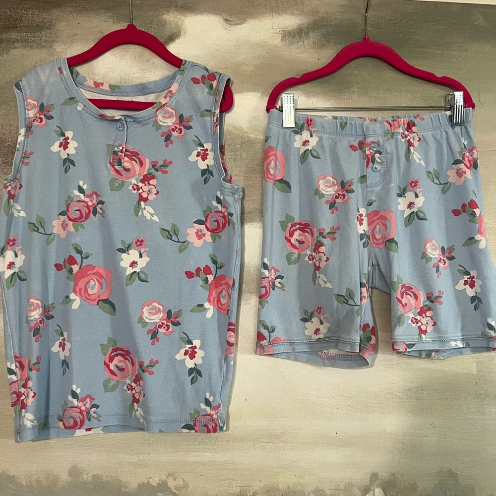 GAP Girls Floral Pajama Set - Light Blue and Pink